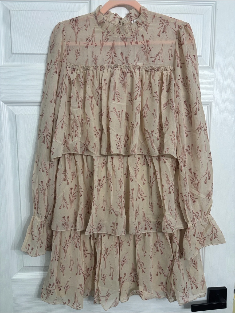 Tiered Mini Skirt in Beige with Rose Detail